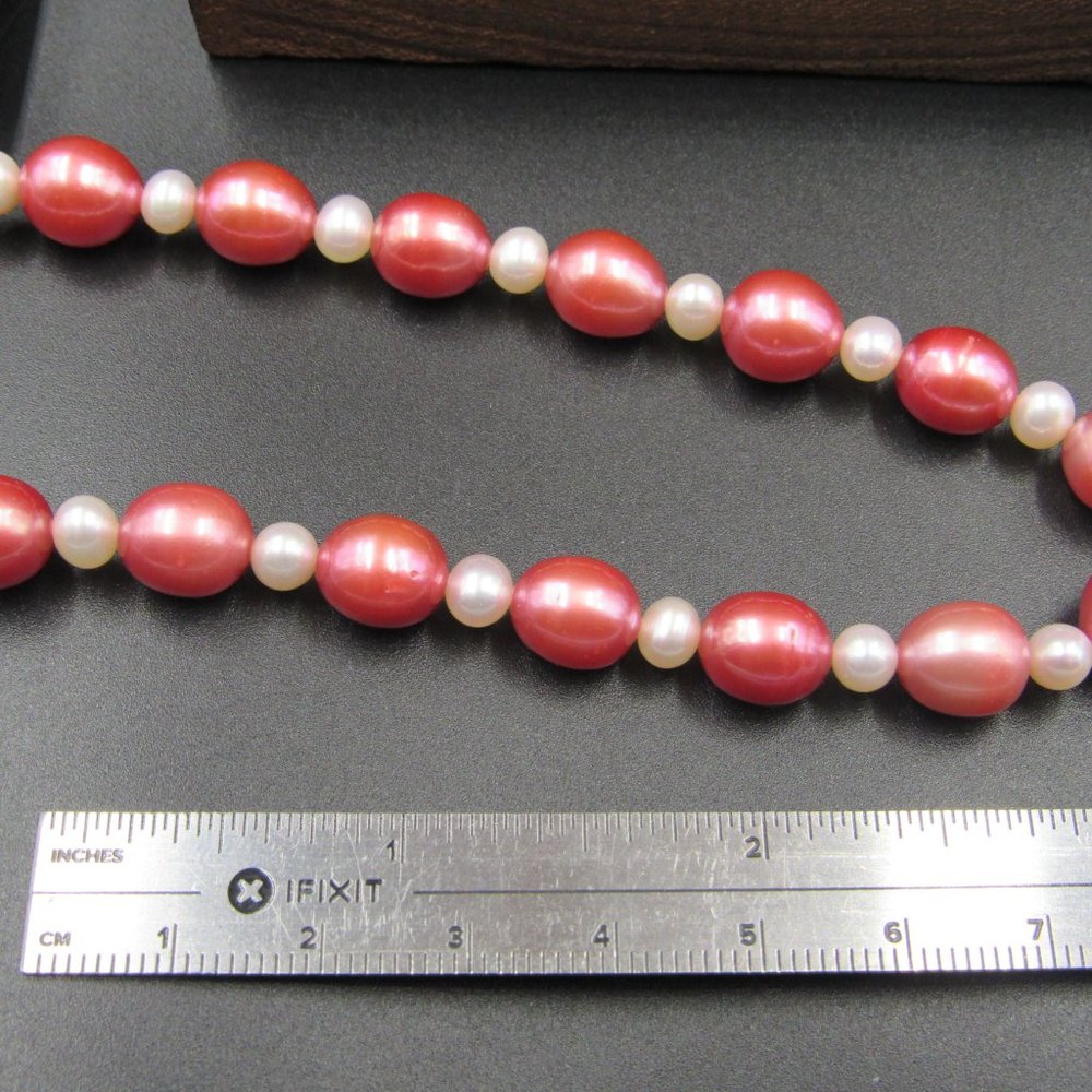 18" Sterling Silver Real Large Red Pearl Necklace - Picture 4 of 5